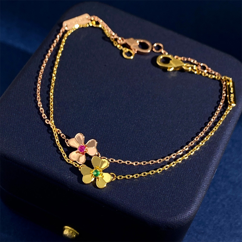 2022 New arrive Mini 3 clover bracelets for women simple small lucky grass clavicle chain set gift