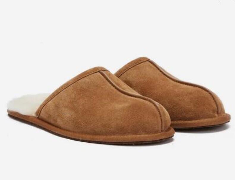 Fur Mule Slipper Fluffy Winter Warm House Platform Slippers Chestnut Real Leather Indoor Thin Bottom Sliders