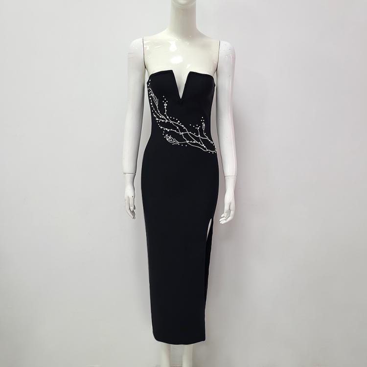 embroidery women lady off shoulder long dress deep v neck bandage bodycon dress good elastic tight body shape YS2116