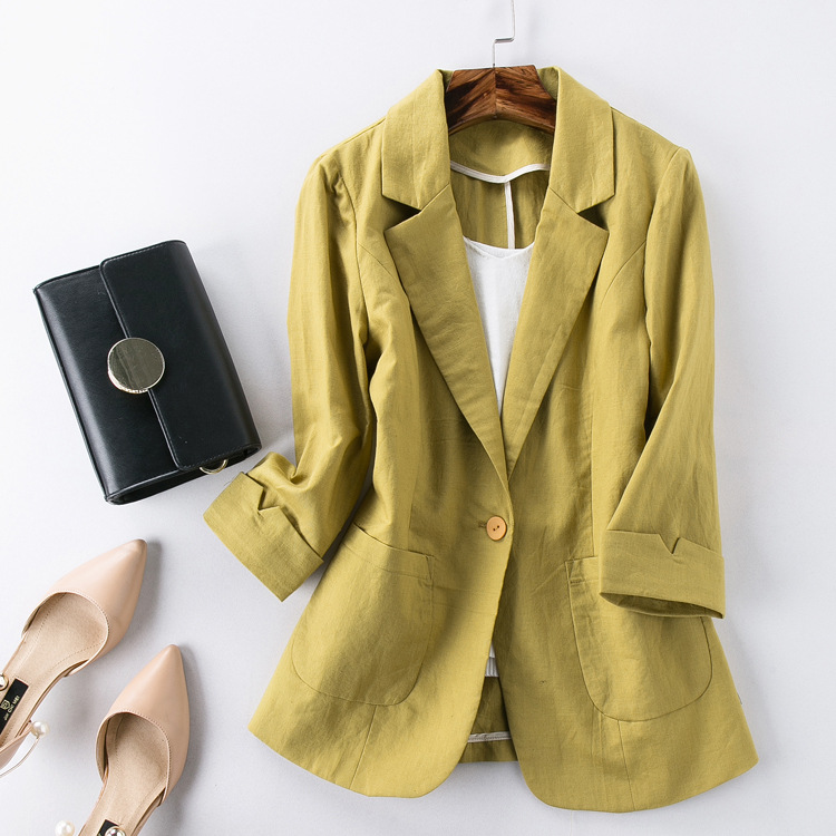 Linen Small Suits Spring and Autumn Women's Suit Three quarter Sleeves Cotton Hemp Versatile Short Top Women's Earth Coat, Ginger
Linen Small Suits Spring and Autumn Women's Suit Three quarter Sleeves Cotton Hemp Versatile Short Top Women's Earth Coat, Ginger