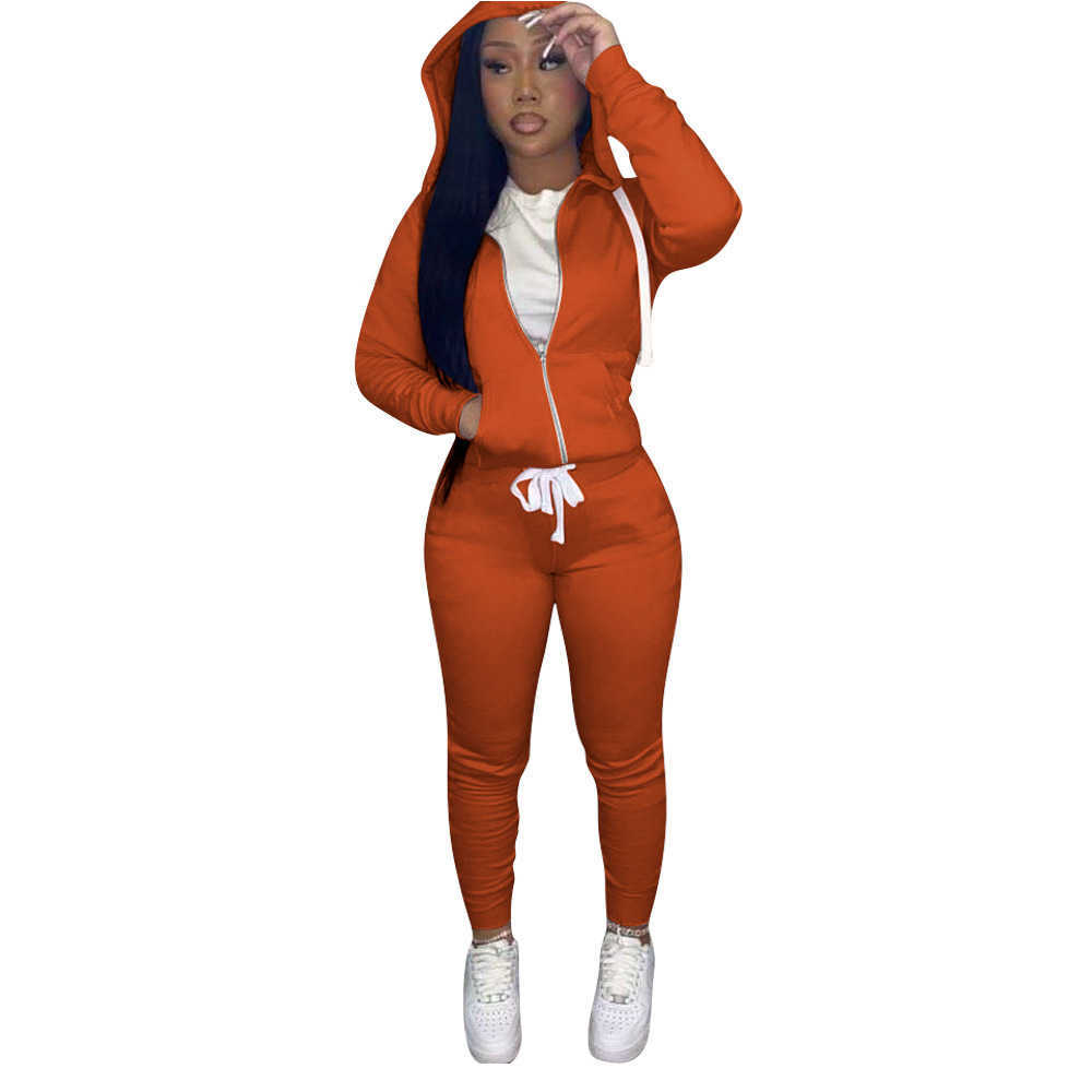 Women's clothing pant Clothes Tracksuits Two Pieces Autumn and winter solid color thin leg slim hooded sweater S-3XL Women's Two Piece Pants