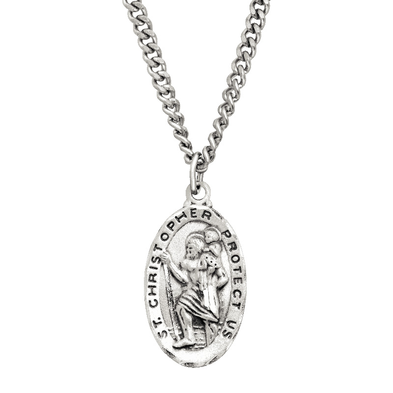 St. Christopher Medallion Necklace in Sterling Silver and Stainless the patron saint of travellers and driver