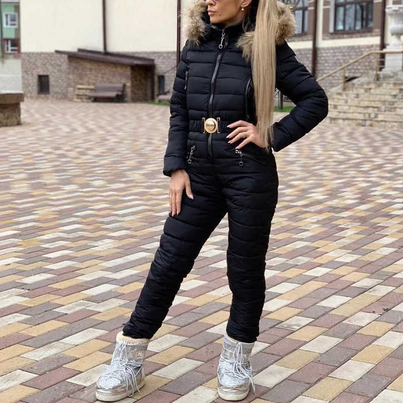 Skiing Suits One Piece Ski Jumpsuit Waterproof Snowboard Winter Overalls for Women Hooded Ski Suit Women's Sport Snowsuit Female Skiing Suits L22
