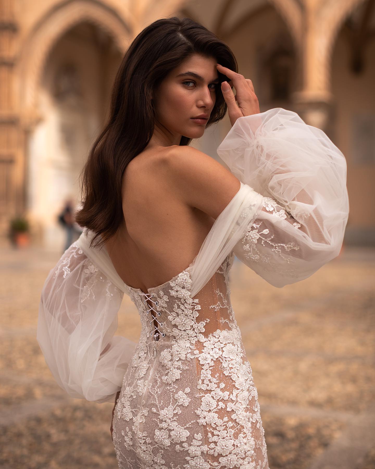 Eva Lendel Mermaid Lace Wedding Dress Off The Shoulder Lace-up Back Appliqued Beaded Bridal Gowns Long Sleeve robes de mariee