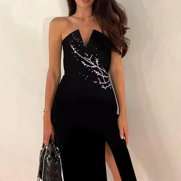embroidery women lady off shoulder long dress deep v neck bandage bodycon dress good elastic tight body shape YS2116