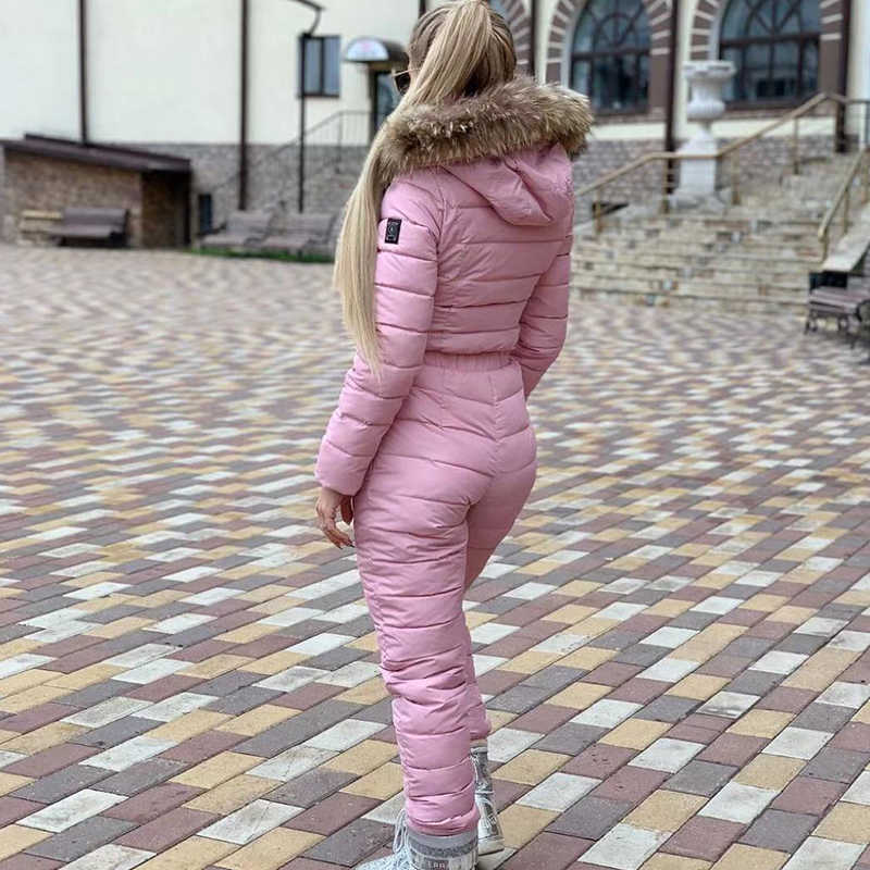Skiing Suits One Piece Ski Jumpsuit Waterproof Snowboard Winter Overalls for Women Hooded Ski Suit Women's Sport Snowsuit Female Skiing Suits L22