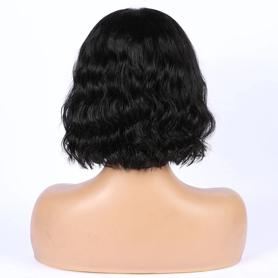 Natural wavy bob Human Hair Wigs For Women short slight wave machine made none lace Wigs Human Hair Bob Wig With curtain bang fringe