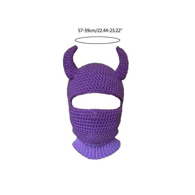 Cycling Caps Masks Halloween Funny Horns Creative Knitted Hat Beanies Warm Full Face Cover Ski Mask Hat Windproof Balaclava Hat for Outdoor Sport L221