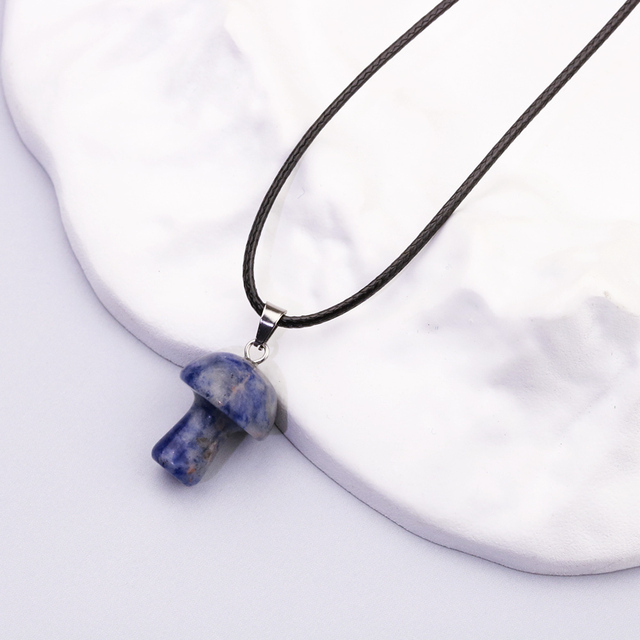 Natural Gem Stone Quartz Crystal Amethyst Tiger Eye Hand Carved 2cm Mushroom Pendant Necklace For Women Jewelry