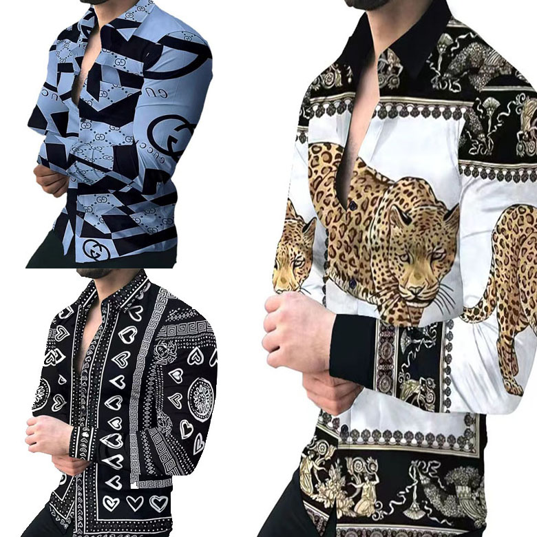 Men's Casual Shirts Fashion Dresses Chemise Hawaiian Letter Printed Long Sleeve Camisa S-3XL Men Hombre Party Tropical Dress Blouses, G3 
Men's Casual Shirts Fashion Dresses Chemise Hawaiian Letter Printed Long Sleeve Camisa S-3XL Men Hombre Party Tropical Dress Blouses, G3
