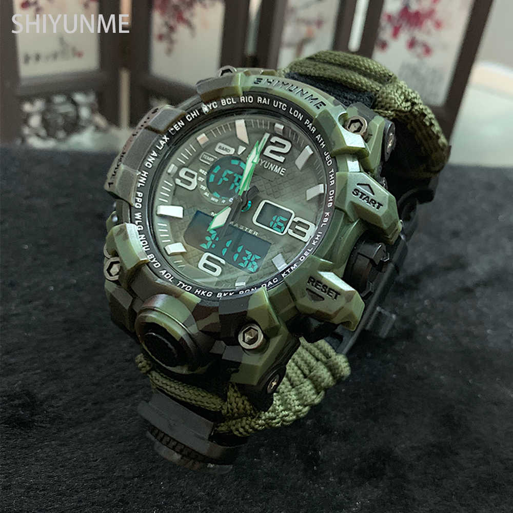 SHIYUNME Men Military Watch 50 Meters Waterproof Compass LED Digital Quartz Dual display Sports Watch Male Relogio Masculino G1022, Grey
SHIYUNME Men Military Watch 50 Meters Waterproof Compass LED Digital Quartz Dual display Sports Watch Male Relogio Masculino G1022, Grey