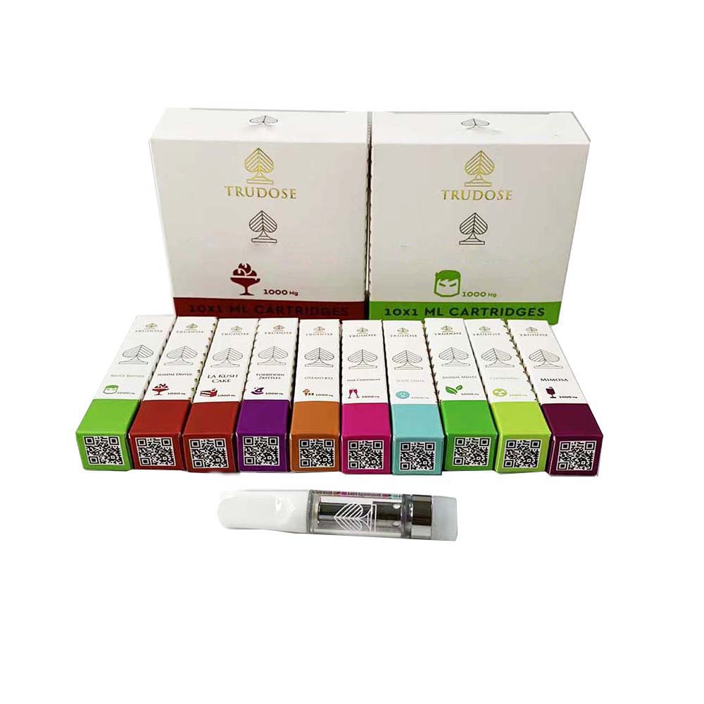 Trudose Vape Atomizer 0.8ml 1.0ml Empty Cartridges 510 Thread Battery Atomizers 10 Strains Available Ceramic Coil Vapes Carts with packaging
Trudose Vape Atomizer 0.8ml 1.0ml Empty Cartridges 510 Thread Battery Atomizers 10 Strains Available Ceramic Coil Vapes Carts with packaging