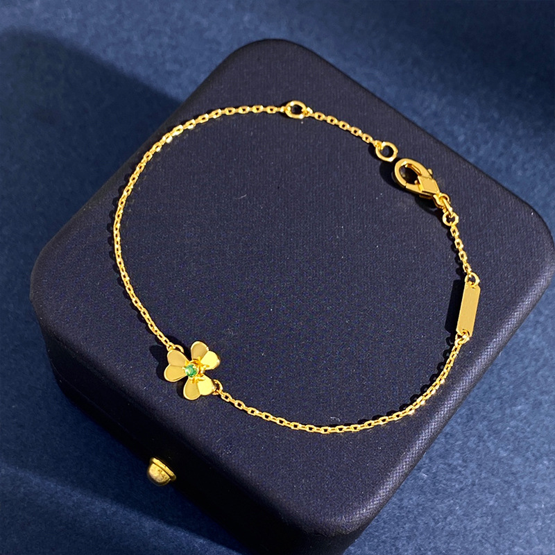2022 New arrive Mini 3 clover bracelets for women simple small lucky grass clavicle chain set gift