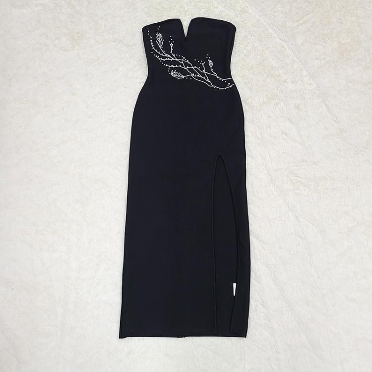 embroidery women lady off shoulder long dress deep v neck bandage bodycon dress good elastic tight body shape YS2116