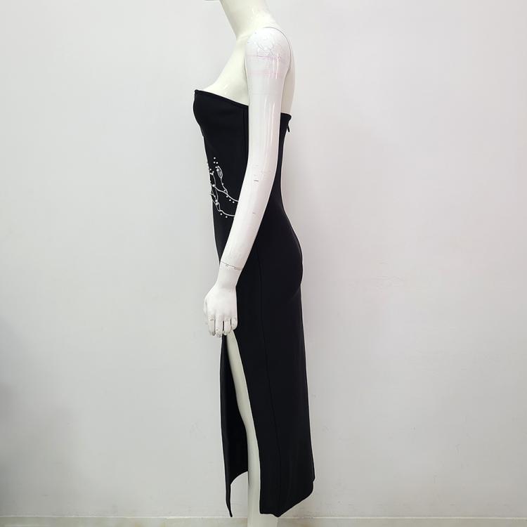 embroidery women lady off shoulder long dress deep v neck bandage bodycon dress good elastic tight body shape YS2116
