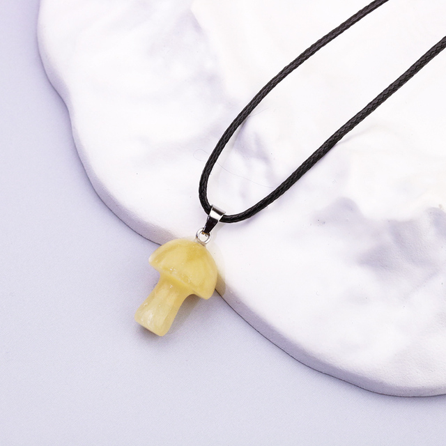 Natural Gem Stone Quartz Crystal Amethyst Tiger Eye Hand Carved 2cm Mushroom Pendant Necklace For Women Jewelry