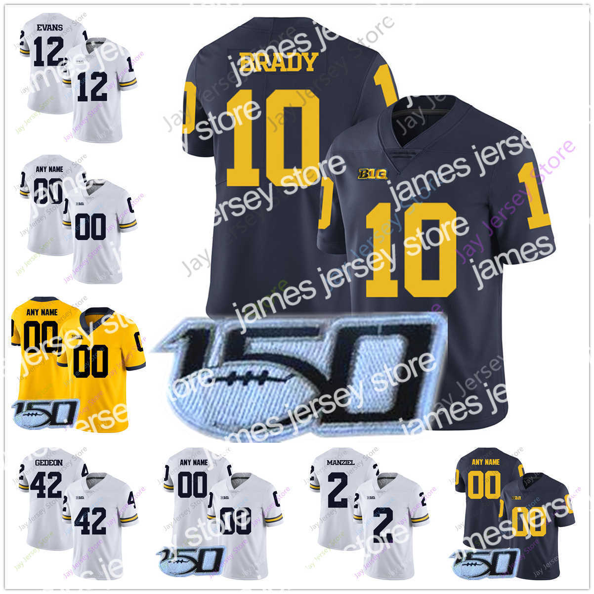 Football Jerseys Custom NCAA Michigan Wolverines College Football Jersey Shea Patterson Dylan McCaffrey Zach Charbonnet Tom Brady Tarik Black Nico Collins, No 150th patch