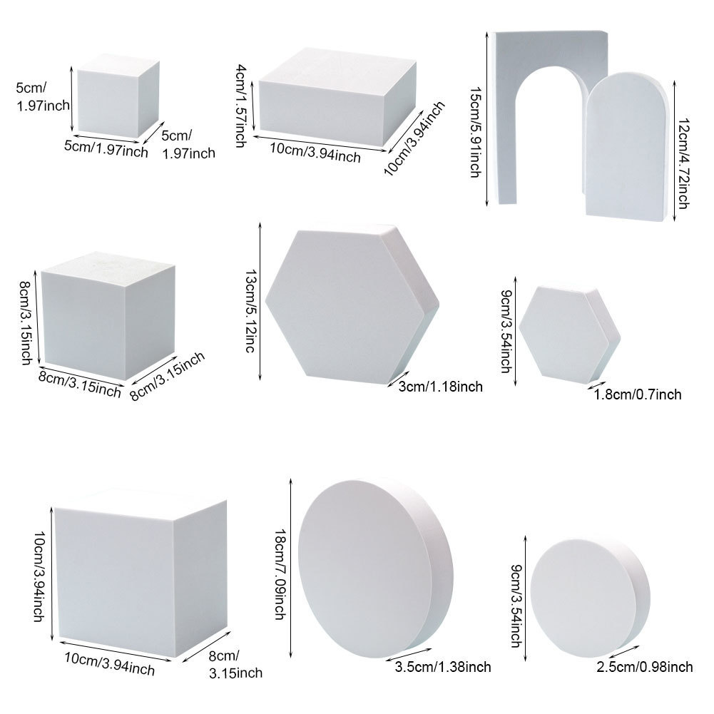 Background Material 10pcs/set Multi Shapes Foam Studio Pography Prop Geometric Cube Jewelry Display Posing Solid Shooting Riser Stand 221017