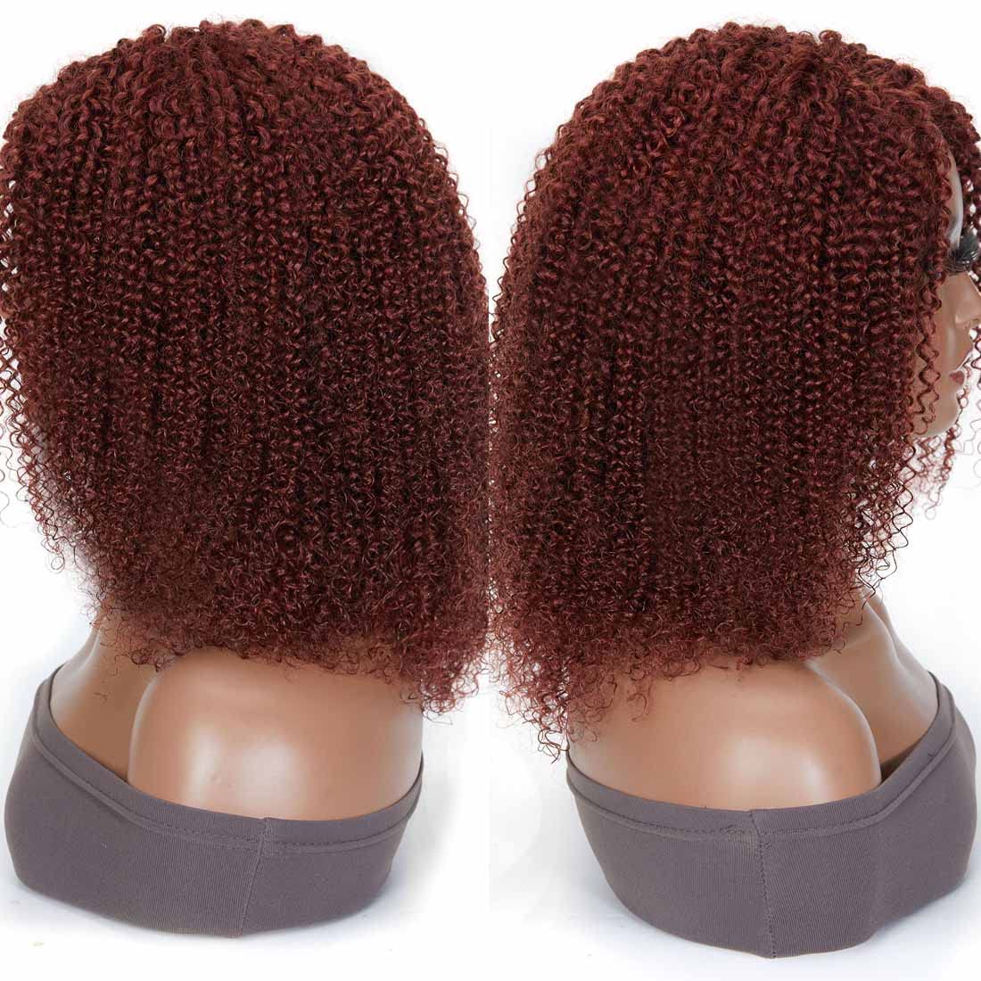 Glueless Afro Kinky Curly Human Hair Wig for Women Brazilian Hair Copper Red Full Volume Kinki Culr None Lace Front Wigs auburn brown color 33