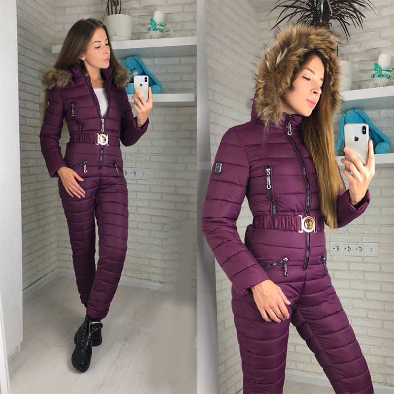 Skiing Suits One Piece Ski Jumpsuit Waterproof Snowboard Winter Overalls for Women Hooded Ski Suit Women's Sport Snowsuit Female Skiing Suits L22