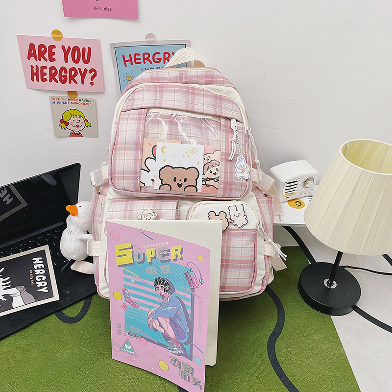 EST Plaid Transparent PVC Kawaii Contrast Color Girls College Leisure Kawaii Backpack Large Nylon School Backpack For Women Bags 220815