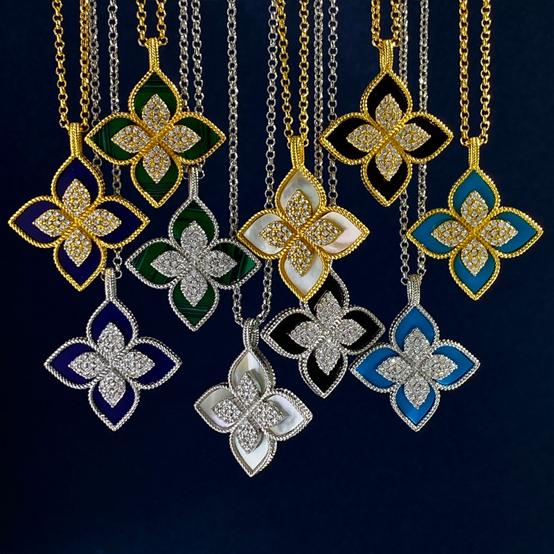 brand clover designer pendant necklaces for women gold sweet 4 leaf flower elegant charm choker necklace with crystal dia jewelry