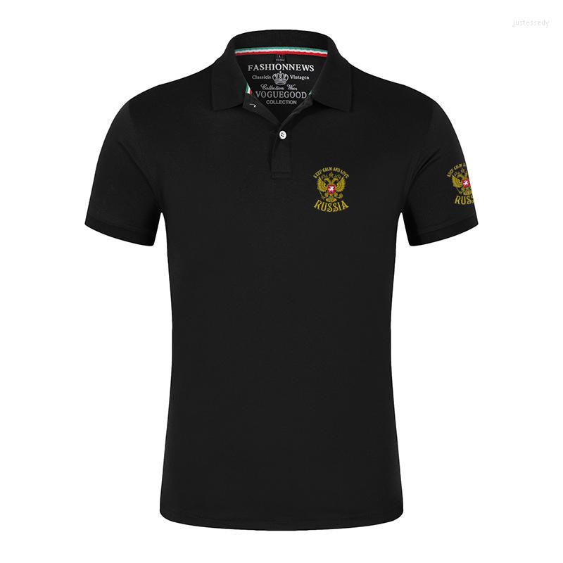 Men's Polos Russia Badge Gold Eagle Printing Fashion -Design Short Sleeve Sports-Wear Mens Shirts Lapel Clothing Slim Tops