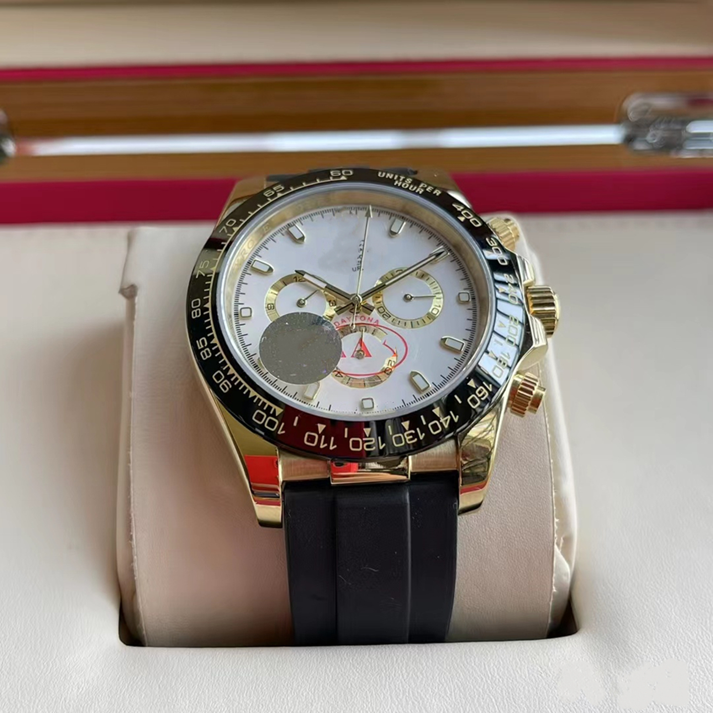 With original box Men's Automatic Watch 40mm Rubber Strap Stainless Steel white gold Case Three Eyes Sapphire Waterproof Watches Luxusuhr montre de luxe 281365