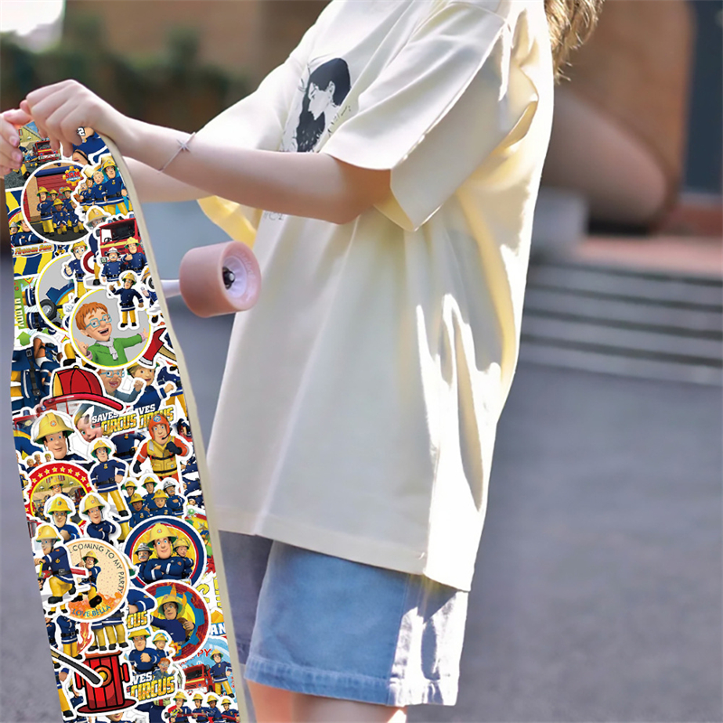 50Pcs Anime Fireman Sam stickers Children safety education animation Graffiti Kids Toy Skateboard car Motorcycle Bicycle Sticker Decals Wholesale