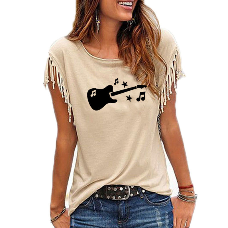 Guitar Music Printed Women T Shirt Cotton Sleeve Funny Summer Tee Shirt Femme T-shirt for Women MX200721