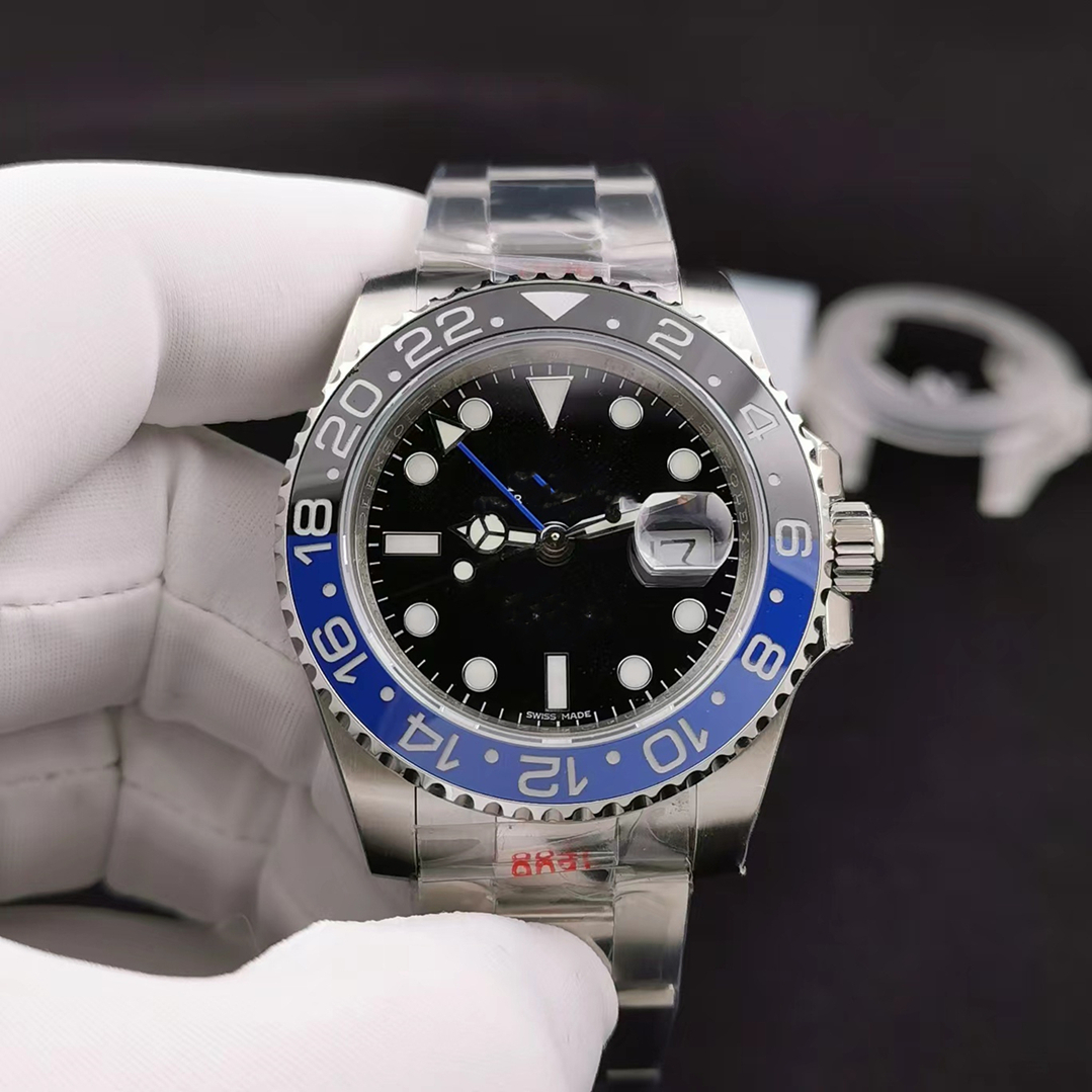 With original box Men's 40MM automatic mechanical watch 2813 all stainless steel ceramic watch folding buckle waterproof super bright sapphire watches
