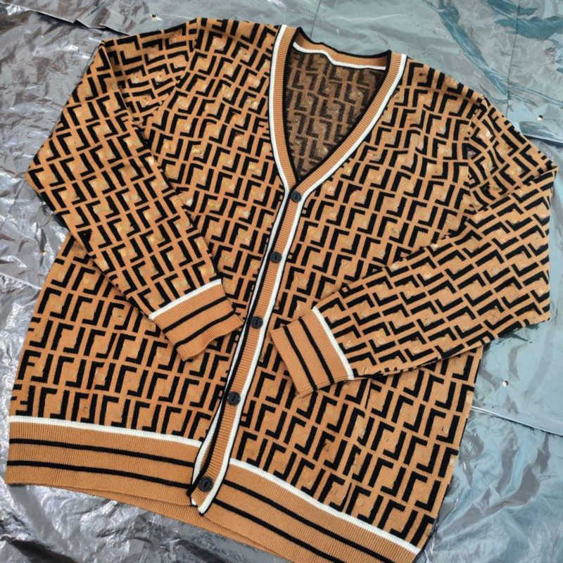 Designer Luxury Italian Autumn and Winter New Mens and Womens Knitted Cardigan Coat VNeck Sweater Letter Jacquard Fashion Brand i fendis fendishirt ff LUZ7
