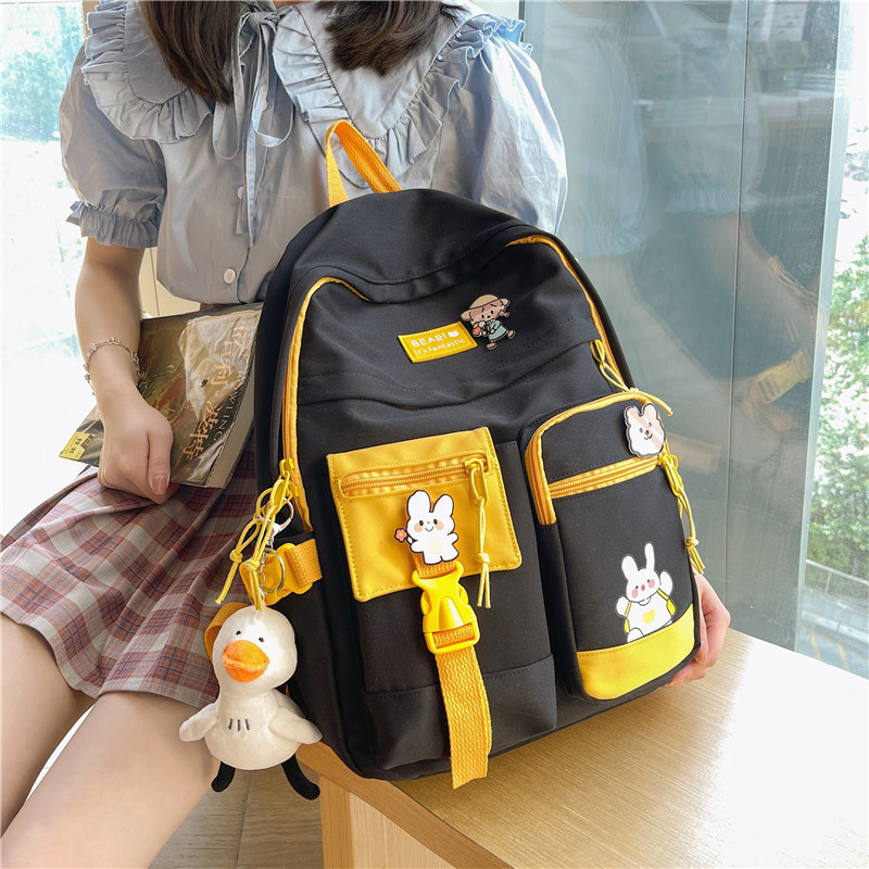 Badge Buckle Backpack Women Waterproof Color Patchwork Backpacks For Teenage Girl School Bag Fancy Student Book Bag 220815
