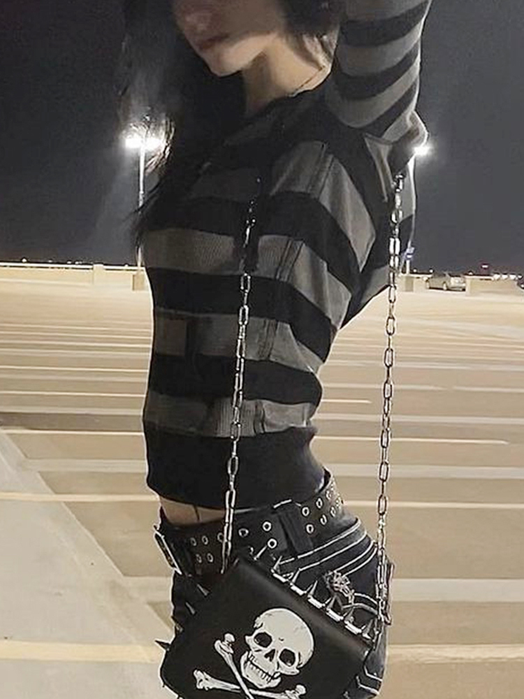 Retro Mall Goth Grunge Sweatshirts Women Y2K Striped Print Casual Hoodies Aesthetic 2000s Harajuku Fashion Shirts Cuteandpsycho 220816