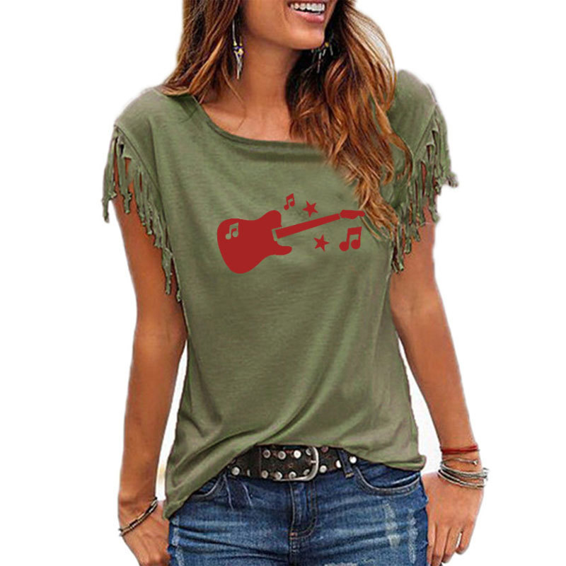 Guitar Music Printed Women T Shirt Cotton Sleeve Funny Summer Tee Shirt Femme T-shirt for Women MX200721