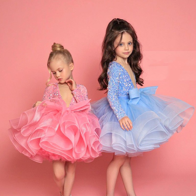 2023 Bling Beaded Crystal Flower Girls Dresses For Teens Tulle Floor Length Beach Girl Pageant Party Gowns Tulle Skirt Formal Kids Christmas Wear