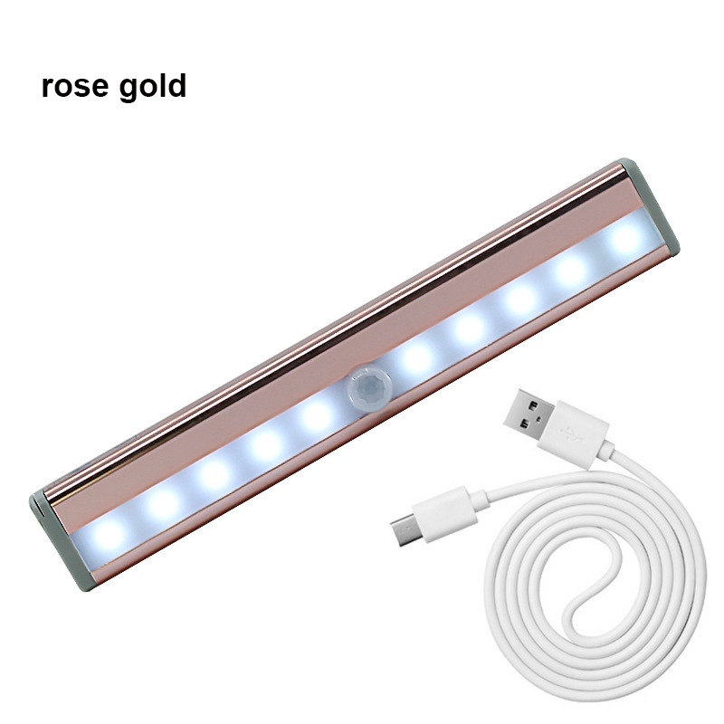 Motion Sensor Night Lights 10 LED Rechargeable Stick On Anywhere Magnetic LED light Bar for Under Cabinet Closet Hallway Stairway