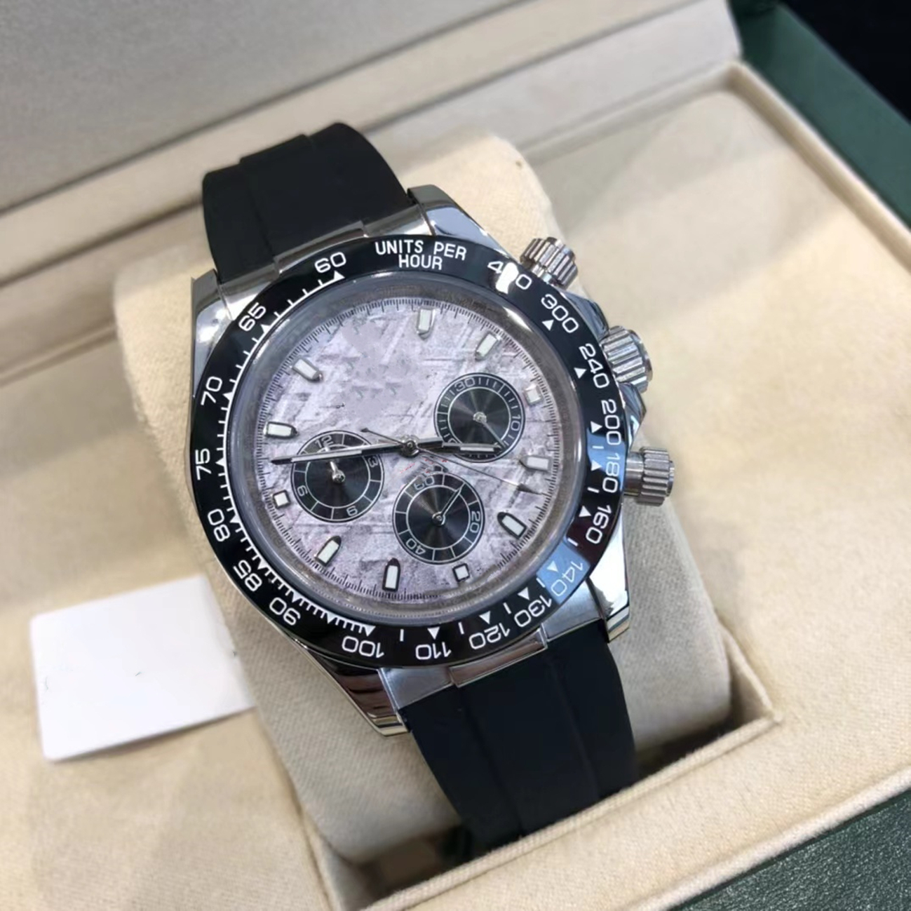 With original box Men's Automatic Watch 40mm Rubber grey Strap Stainless Steel Case Three Eyes Sapphire Waterproof Watches Luxusuhr montre de luxe 202225