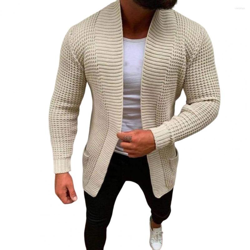 Men's Sweaters Men Sweater Coat Long Sleeves Open Stitch Jacket Solid Color Anti-shrink Cardigan Rough Surface Stretchy Male