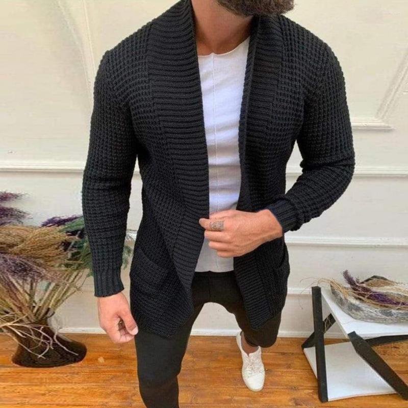 Men's Sweaters Men Sweater Coat Long Sleeves Open Stitch Jacket Solid Color Anti-shrink Cardigan Rough Surface Stretchy Male