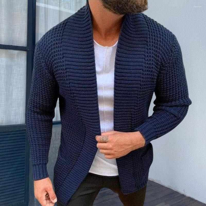 Men's Sweaters Men Sweater Coat Long Sleeves Open Stitch Jacket Solid Color Anti-shrink Cardigan Rough Surface Stretchy Male