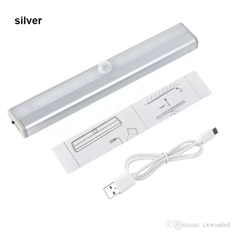 Motion Sensor Night Lights 10 LED Rechargeable Stick On Anywhere Magnetic LED light Bar for Under Cabinet Closet Hallway Stairway