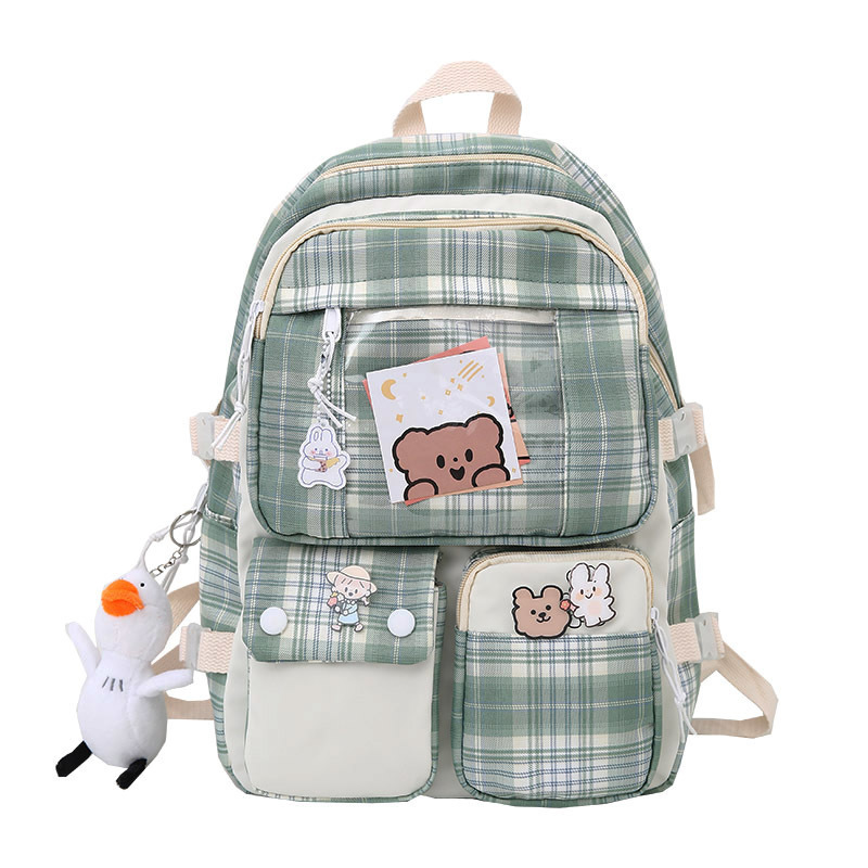EST Plaid Transparent PVC Kawaii Contrast Color Girls College Leisure Kawaii Backpack Large Nylon School Backpack For Women Bags 220815