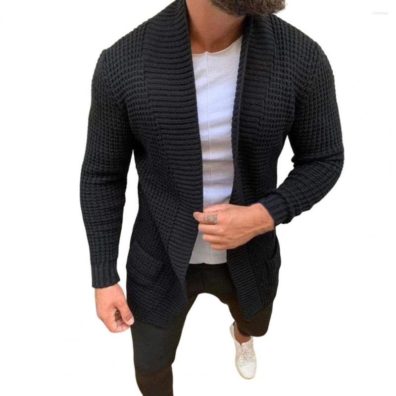 Men's Sweaters Men Sweater Coat Long Sleeves Open Stitch Jacket Solid Color Anti-shrink Cardigan Rough Surface Stretchy Male