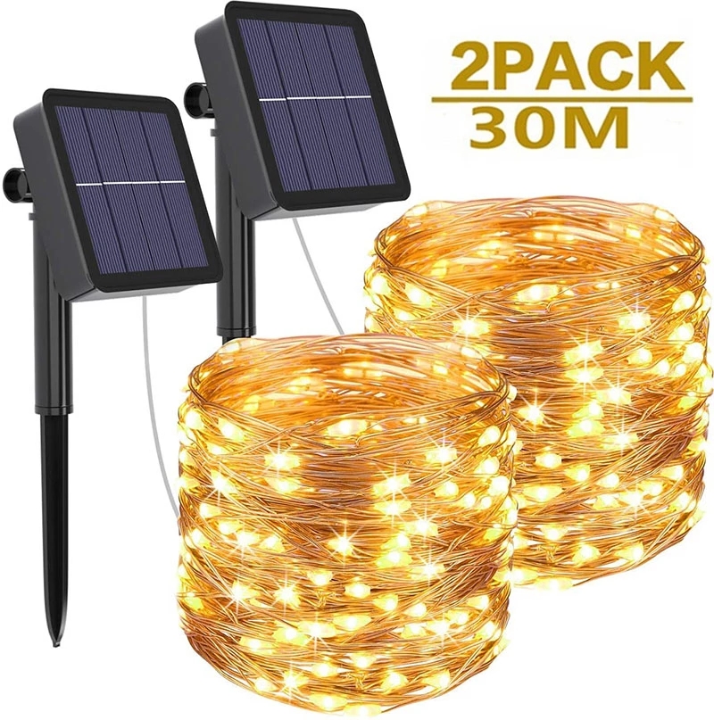 LED Solar Light Outdoor Waterproof Fairy Garland String Lights Christmas Party Garden Solar Lamp Decoration 5/110/20/30/40 M Strips Cooper Wire warm W