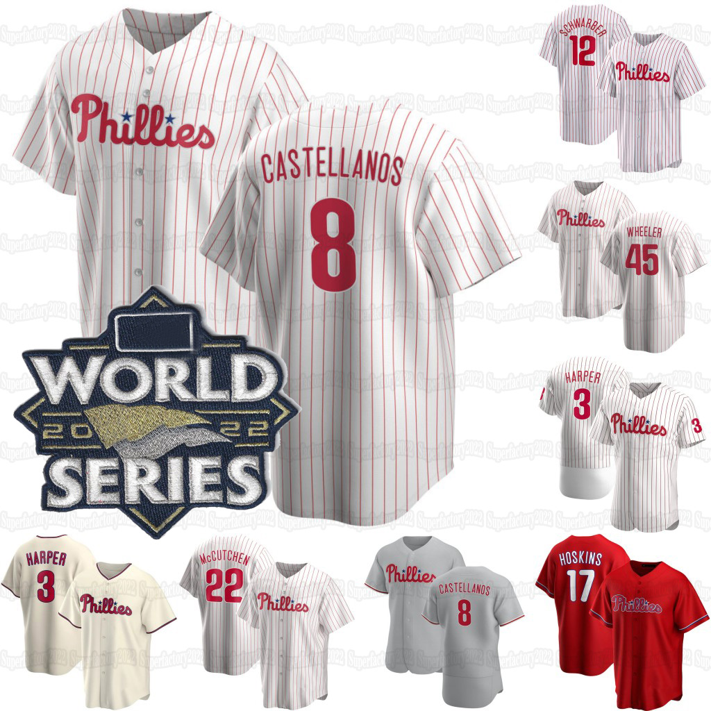 Kyle Schwarber 2022 Phillies World Series Jersey Harper Aaron Nola Odubel Nick Castellanos Herrera J.T. Realmuto Alec Bohm Rhys Hoskins Travis Jankowski, Men cool base(with ws patch
Kyle Schwarber 2022 Phillies World Series Jersey Harper Aaron Nola Odubel Nick Castellanos Herrera J.T. Realmuto Alec Bohm Rhys Hoskins Travis Jankowski, Men cool base(with ws patch