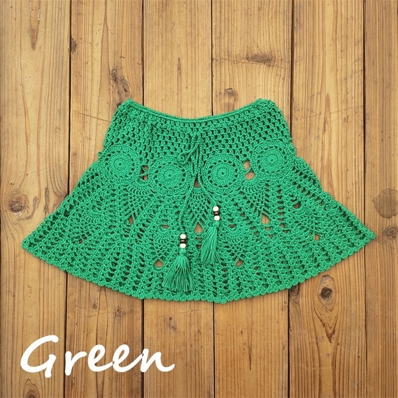 8 Color Hand Crochet Florens Skirt Women Sexy Beach cover up Boho Style elastic waistband 220618