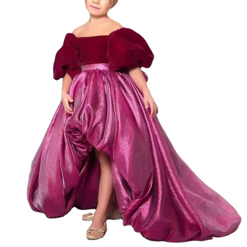 2023 Bling Beaded Crystal Flower Girls Dresses For Teens Tulle long train Christmas sequined Girl Pageant Party Gowns Tulle Skirt Formal Kids Wear