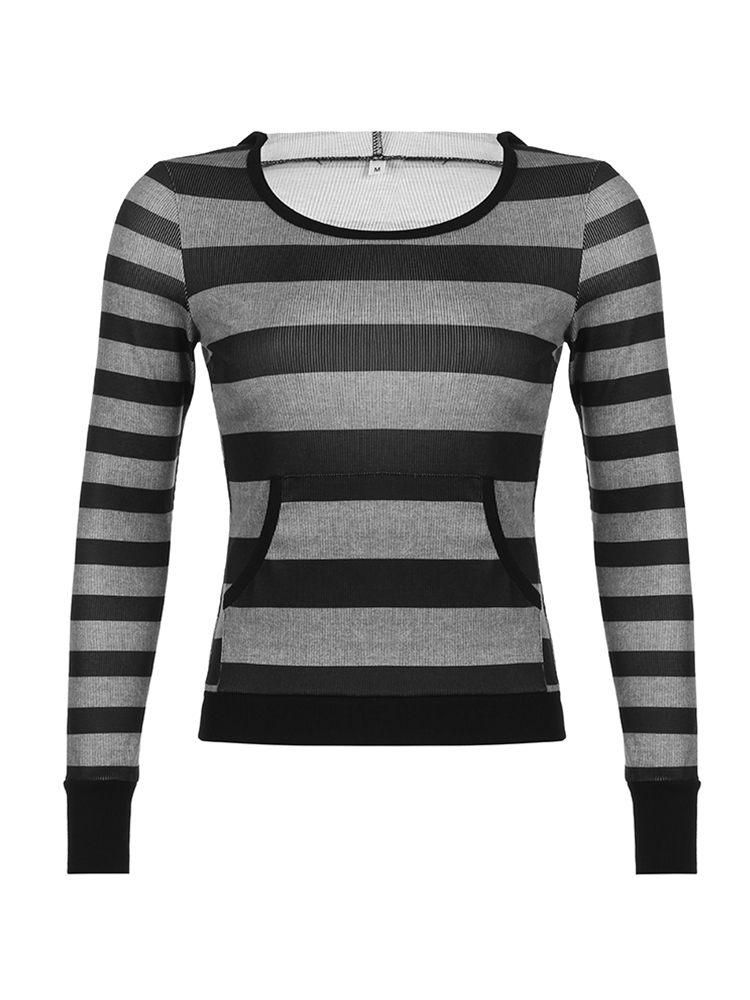 Retro Mall Goth Grunge Sweatshirts Women Y2K Striped Print Casual Hoodies Aesthetic 2000s Harajuku Fashion Shirts Cuteandpsycho 220816