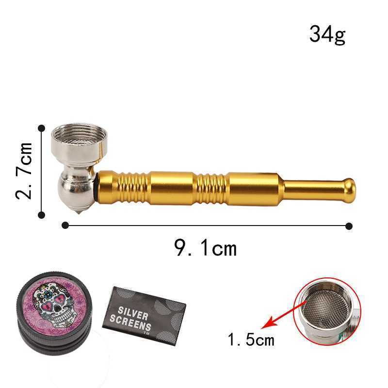 Classic Metal Smoking Pipes with Grinder Accessories Herb Mini Tube Tool Metal Pip